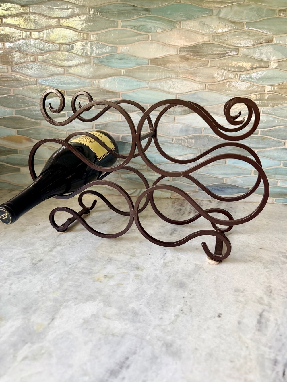 Wrought Iron Scrollwork Countertop Wine Rack 6 Bottle Holder